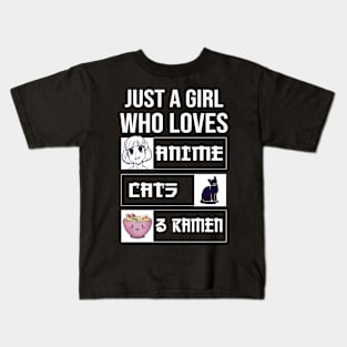 Just A Girl Who Loves Anime Cat And Ramen Kids T-Shirt